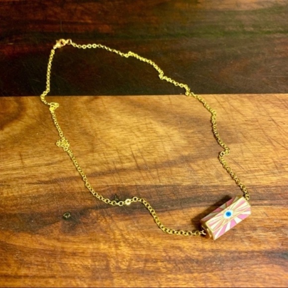 Evil Eye Charm Necklace in Pink White and Gold 18k GF Chain - Picture 5 of 7